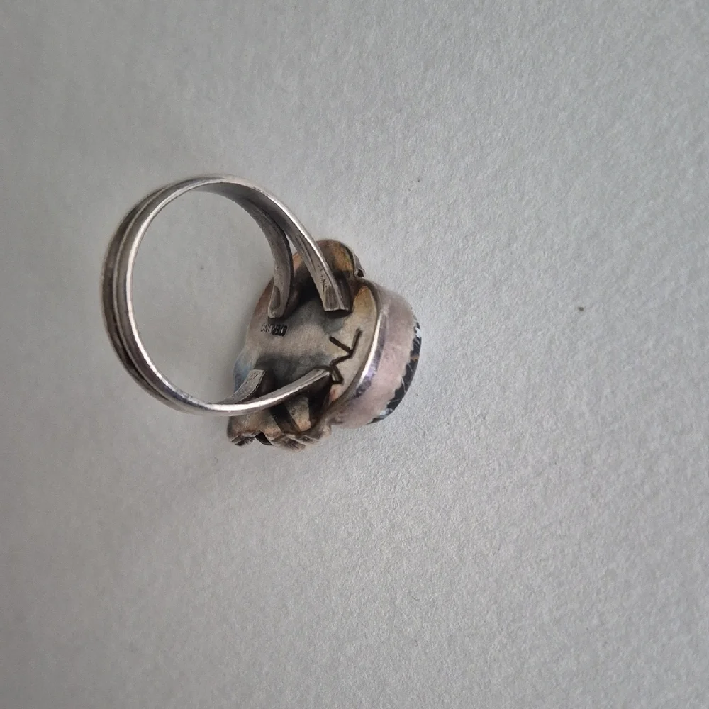 🌙Vintage Signed White Buffalo Sterling Silver Ring